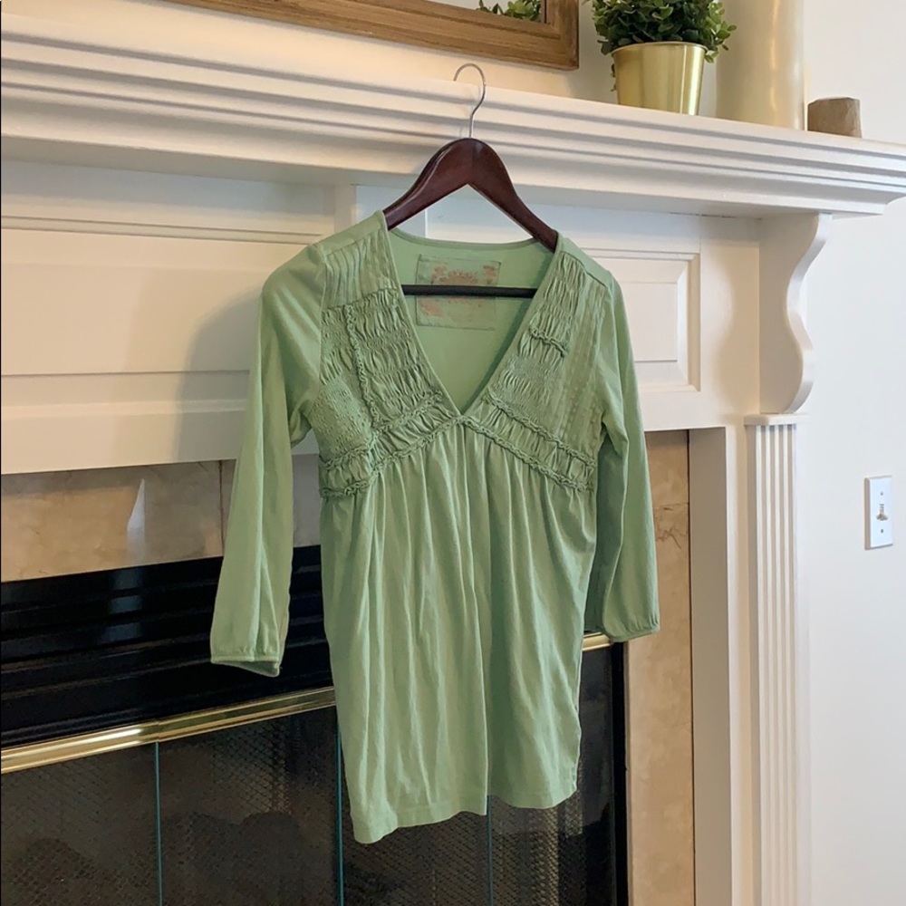 Boho Green Cotton V Neck